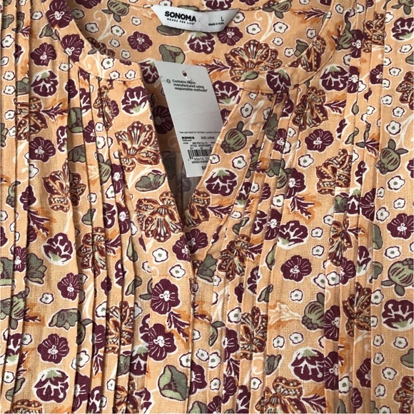 Sonoma Peach Dress Sleeveless Linen Rayon Pockets Knee Length Floral NEW - Picture 7 of 13